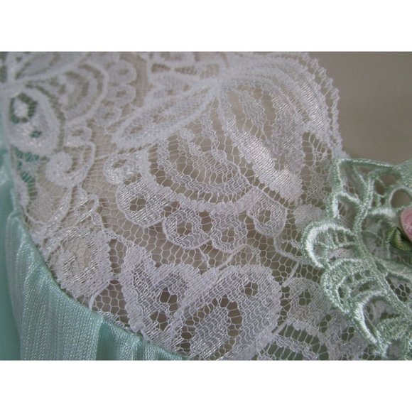 Sears Carriage Court Mint Green Short Night Gown Lace Trim Damask Stripe One Sz - Picture 6 of 16